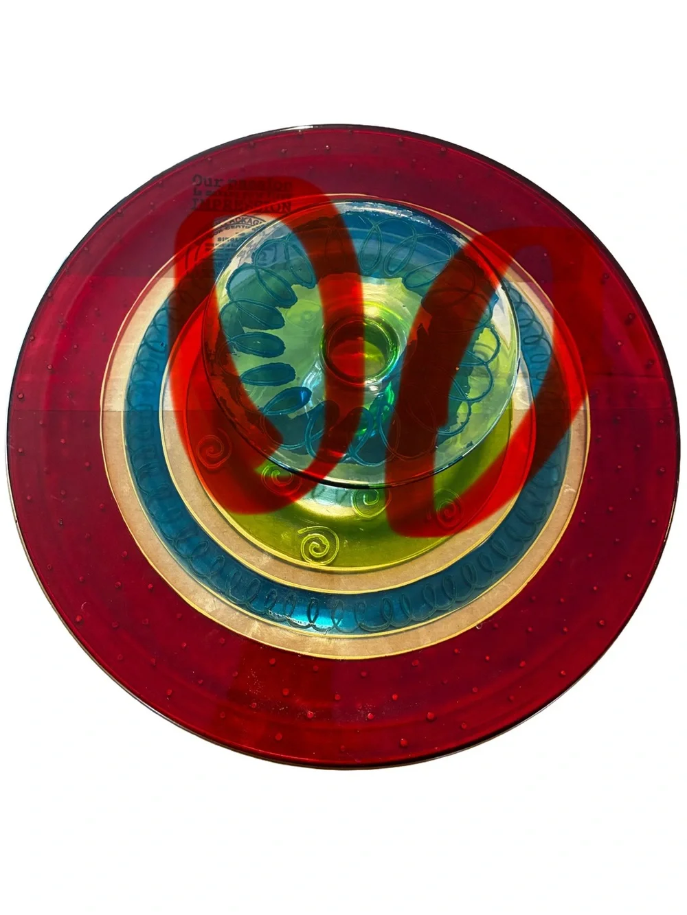 Pier 1 Festive Stripe Hand Blown Glass Cake Stand Romania Holiday Decor